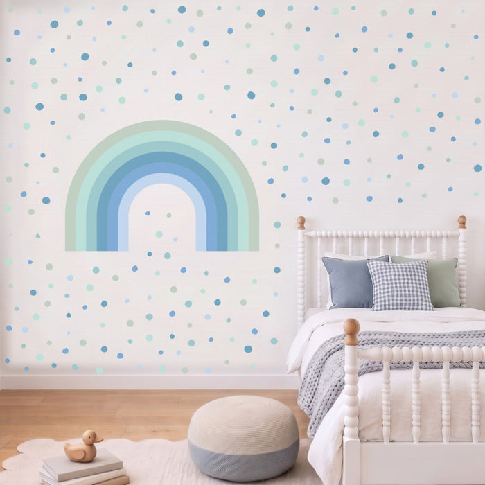 Cool & Calm rainbow wall decal with 252 spots on a kids' bedroom wall