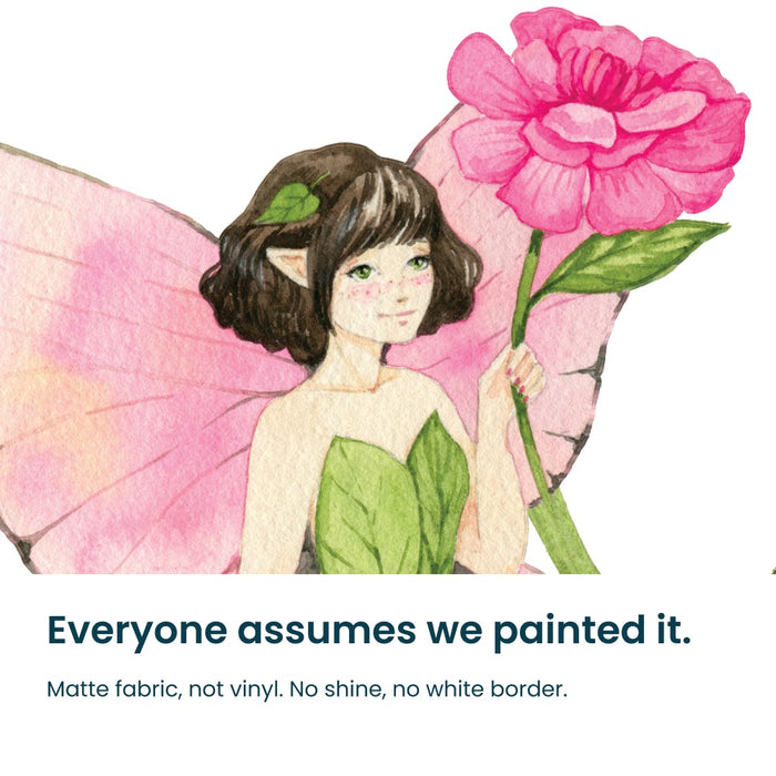 Close-up of the hand-painted watercolour detail on a fairy decal