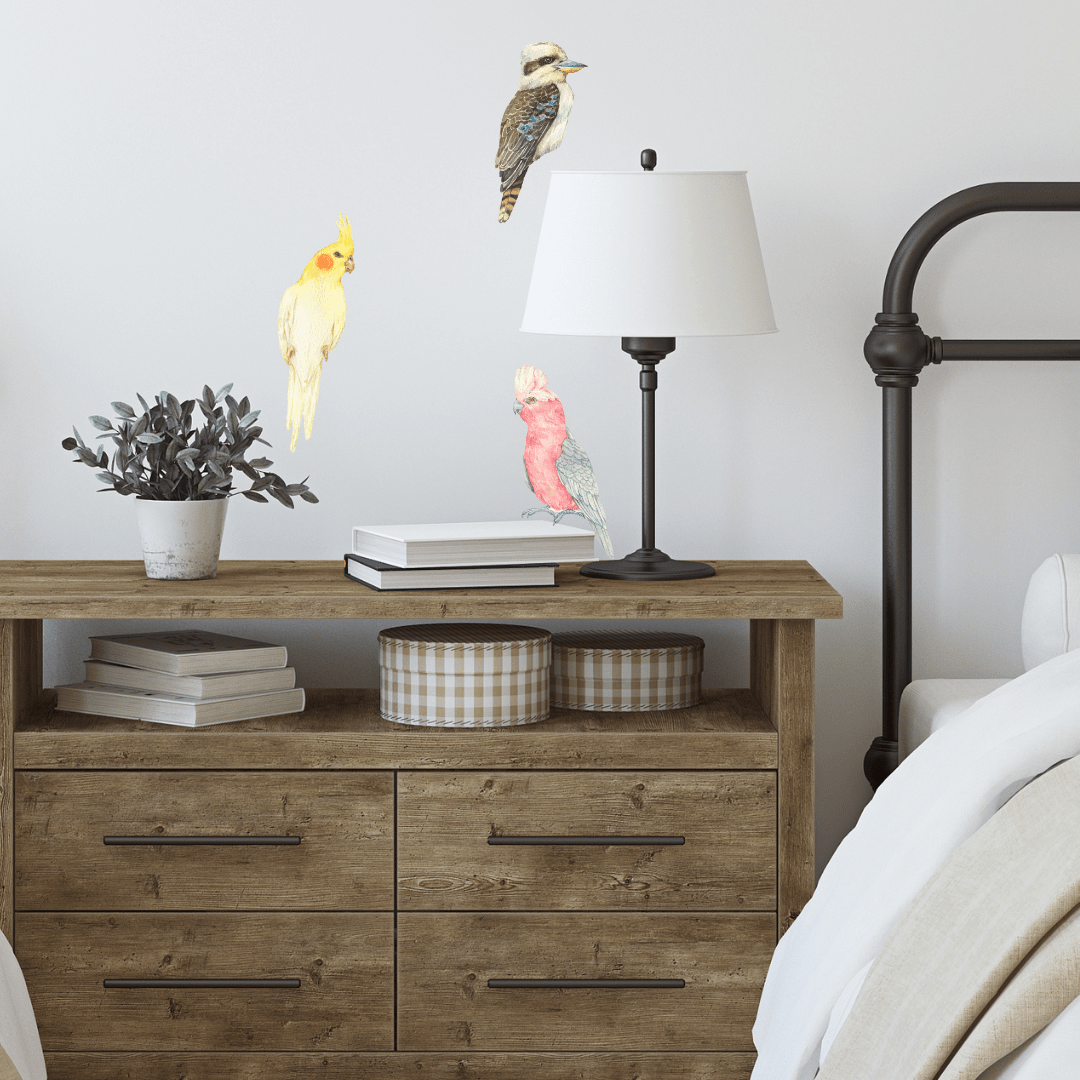 Australian Bird Trio Wall Decals (Cockatiel, Kookaburra & Galah)