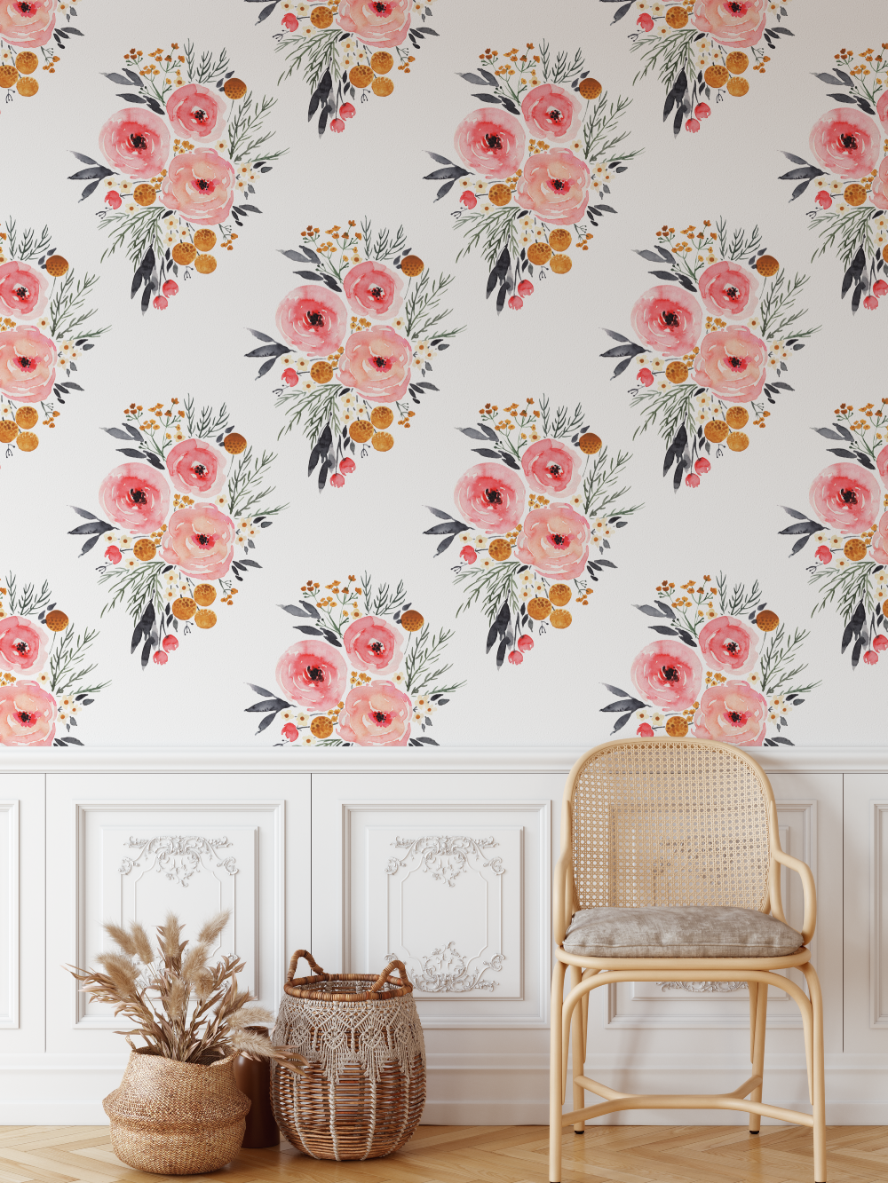 Jane Blush Floral Shabby Chic Wallpaper