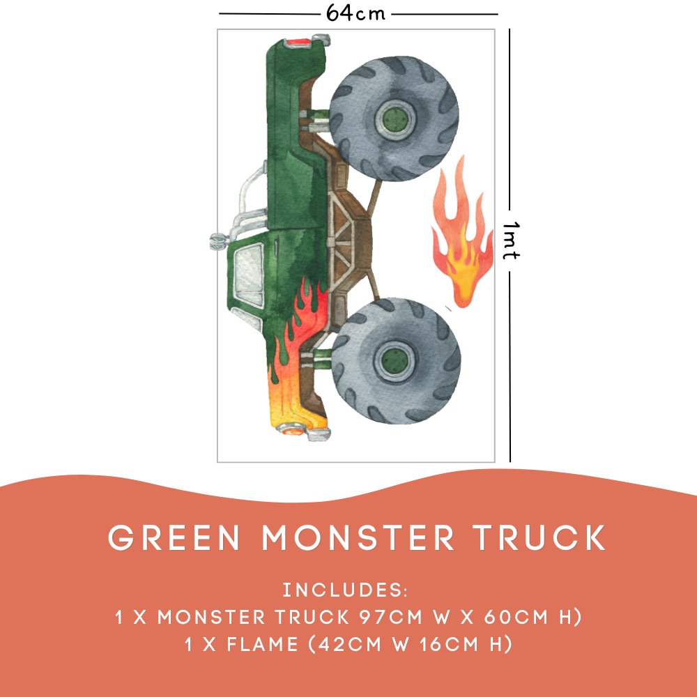 Jumbo Green Monster Truck Wall Decal