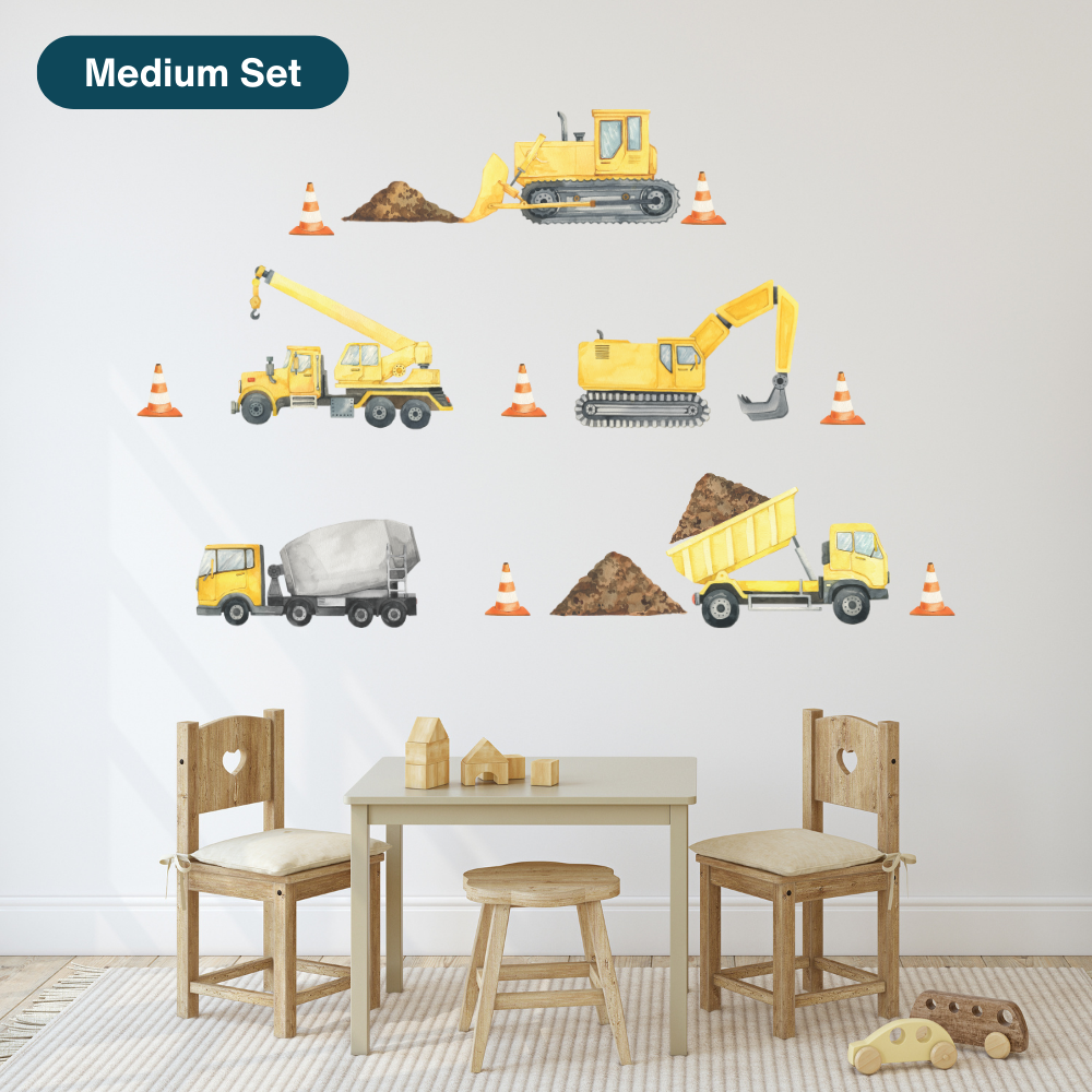 Construction Medium Set with crane, excavator, dozer and cement truck