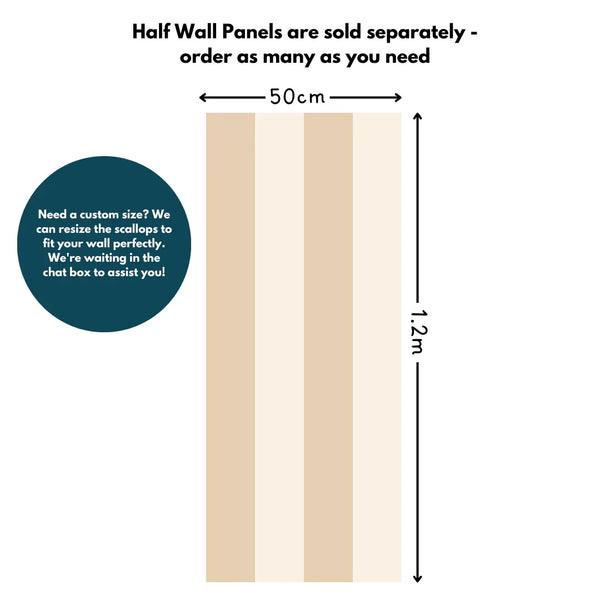 Wide Stripe half wall panel size guide: each panel 50cm wide by 1.2m tall