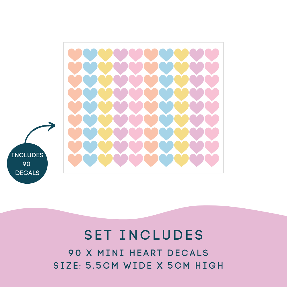 Mini Hearts 90pcs Danish Pastels Wall Decals