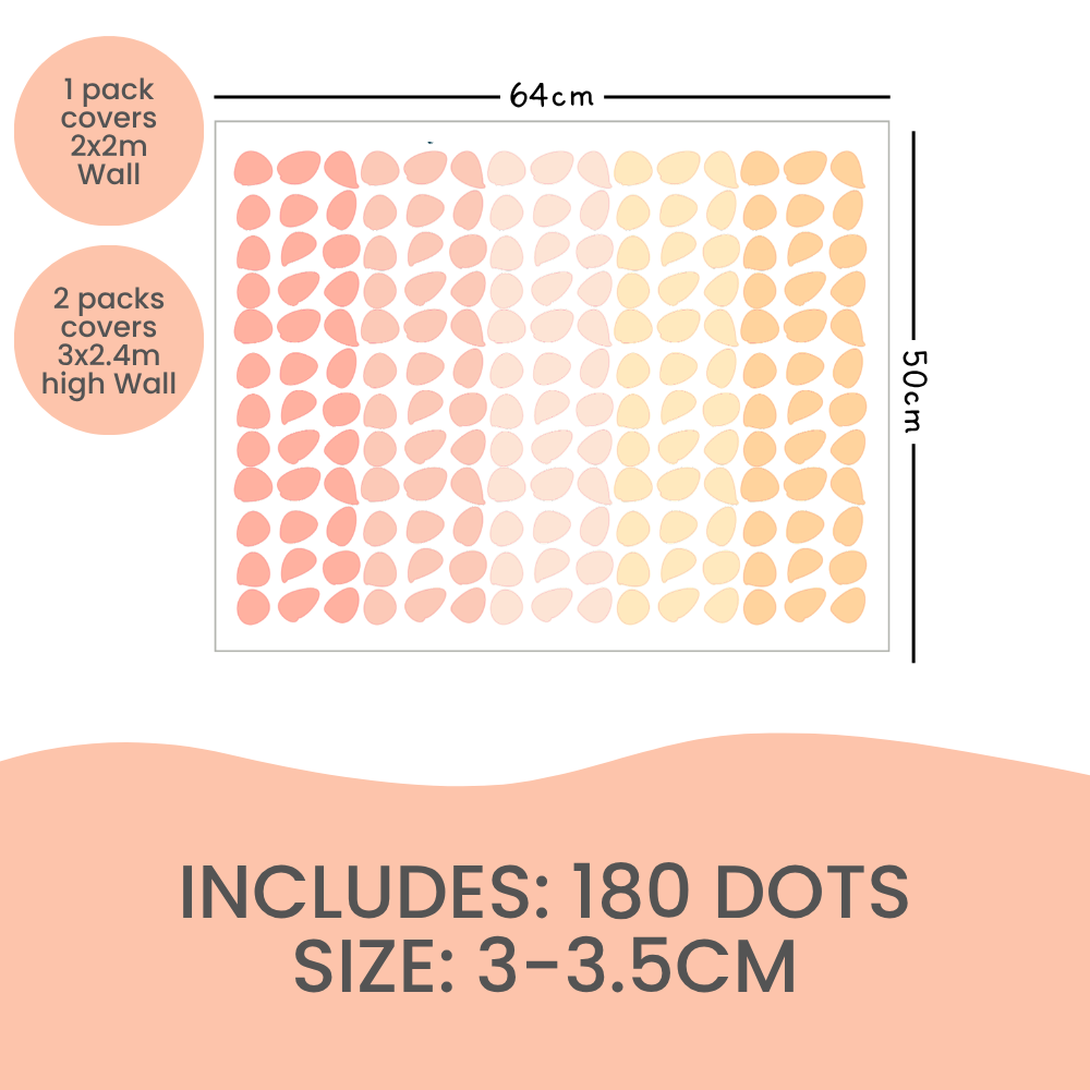 Happy Dots Sunset Sprinkles sheet: 180 peach and yellow dots, each 3 to 3.5cm