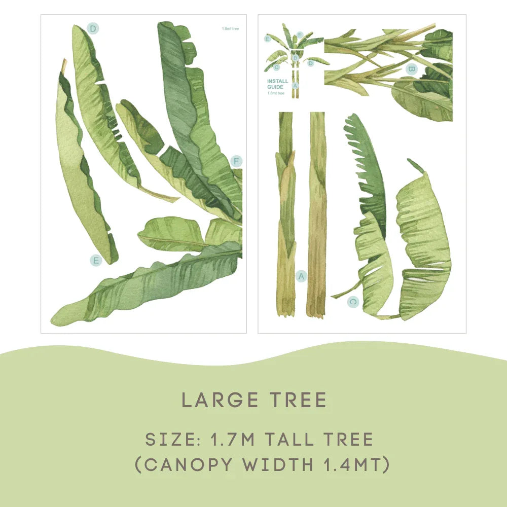 Banana Palm Large size guide: 1.7m tall with a 1.4m canopy, supplied as separate leaves