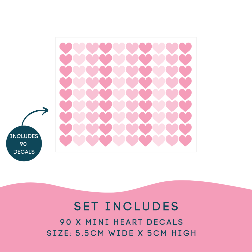 Mini Hearts 90pcs Pink Wall Decals