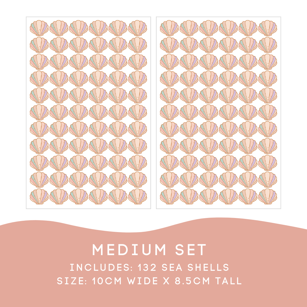 Sea Shell Medium Set: 132 shell decals, each 10cm wide by 8.5cm tall