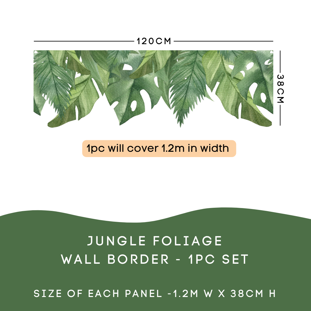 Jungle Foliage Wall Border 1-piece set: each panel 1.2m wide by 38cm tall
