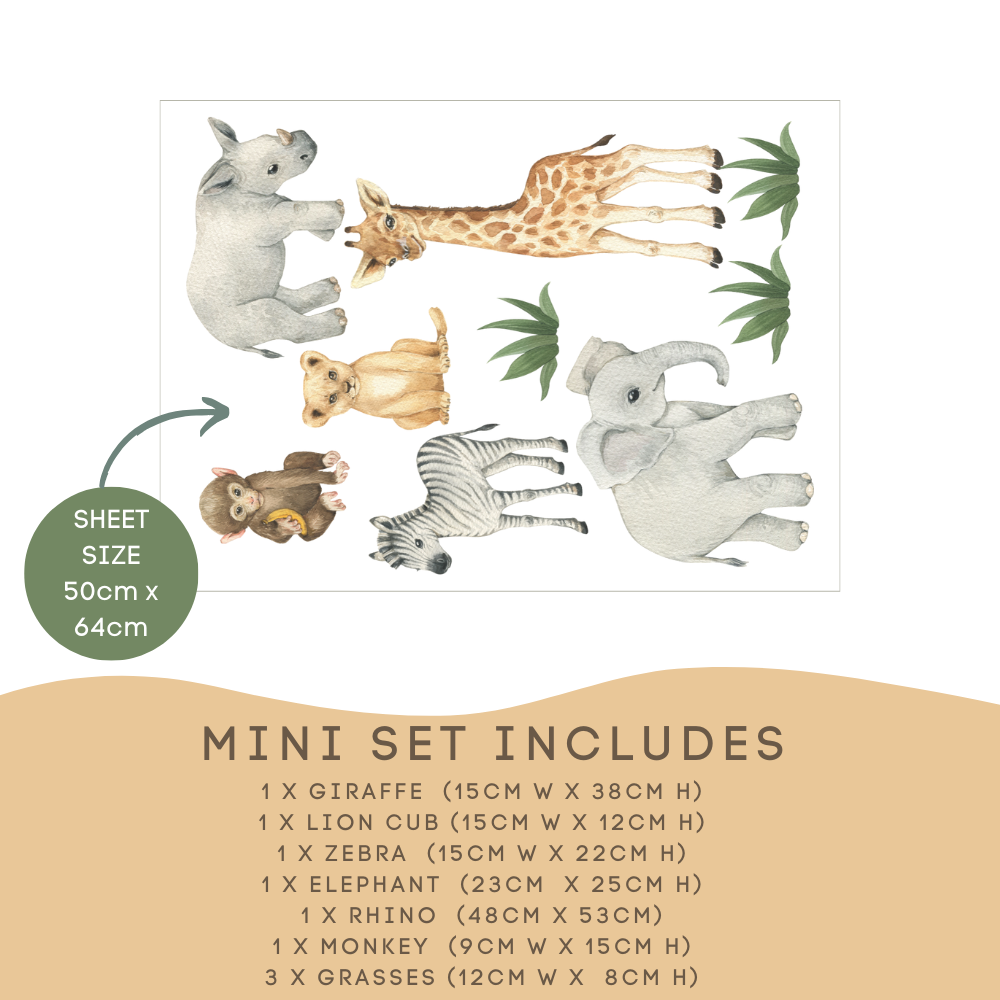 Baby Safari Animal Wall Decals - Watercolour Nursery Decor