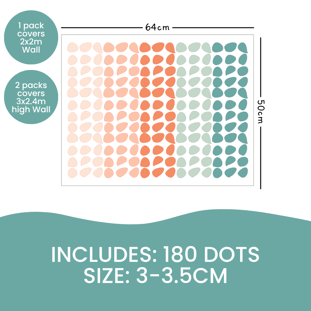 Happy Dots Tropical Fiesta sheet: 180 coral and teal dots, each 3 to 3.5cm