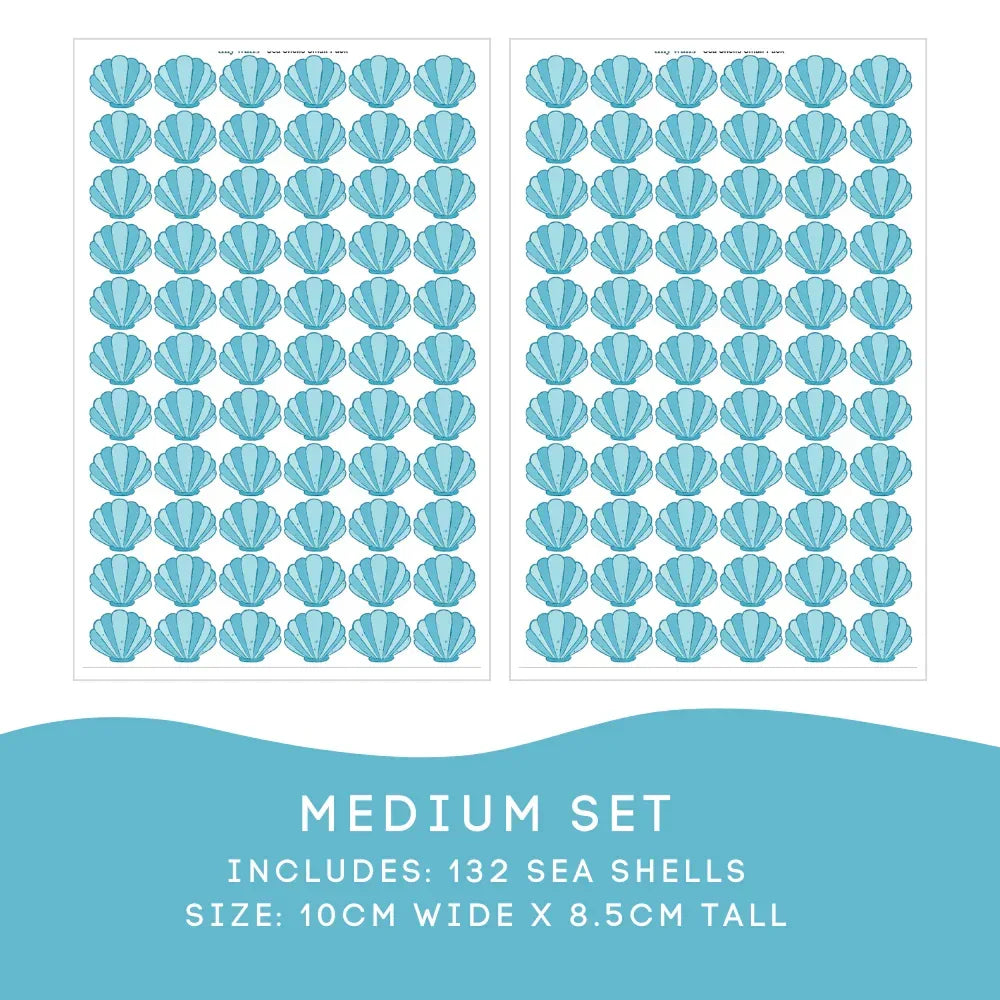 Blue Sea Shell Medium Set: 132 shell decals, each 10cm wide by 8.5cm tall