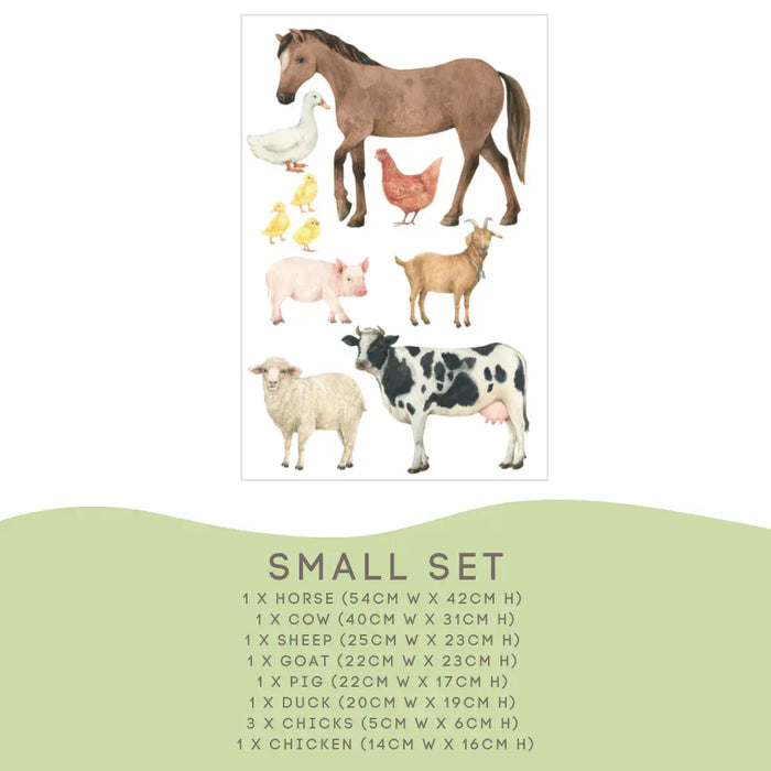 Farm Animal Small Set: horse 54cm, cow 40cm, sheep, goat, pig, duck, 3 chicks and a chicken — Farm Animal Wall Decals