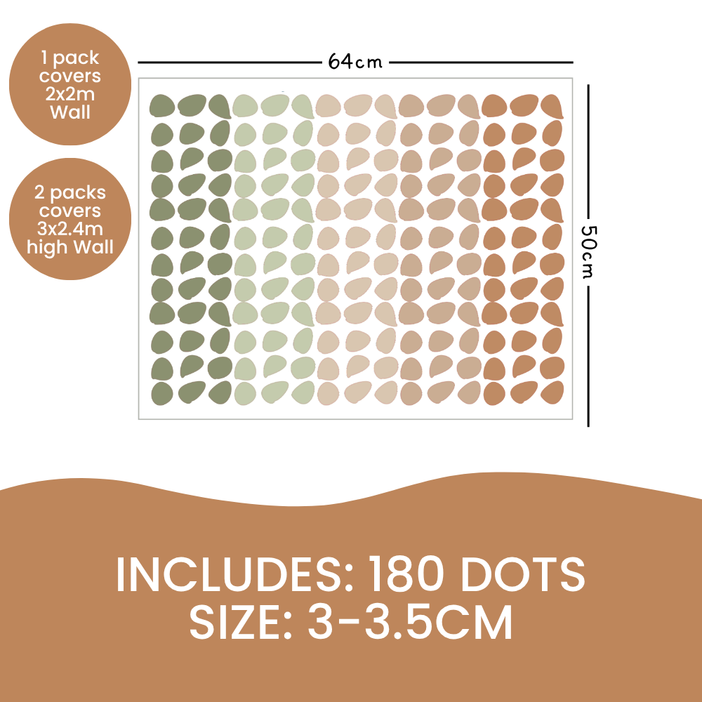Happy Dots Safari Jungle sheet: 180 olive and rust dots, each 3 to 3.5cm