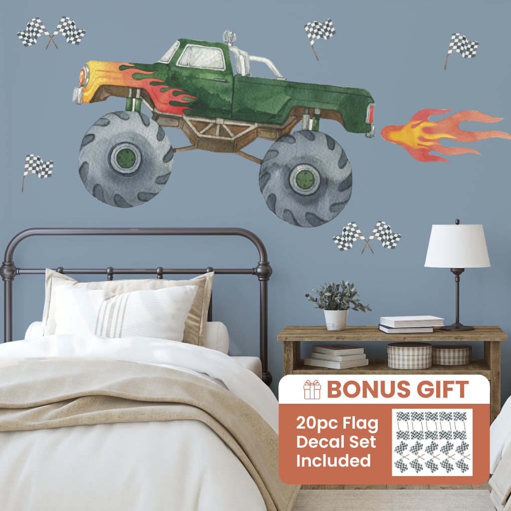 Jumbo Green Monster Truck Wall Decal