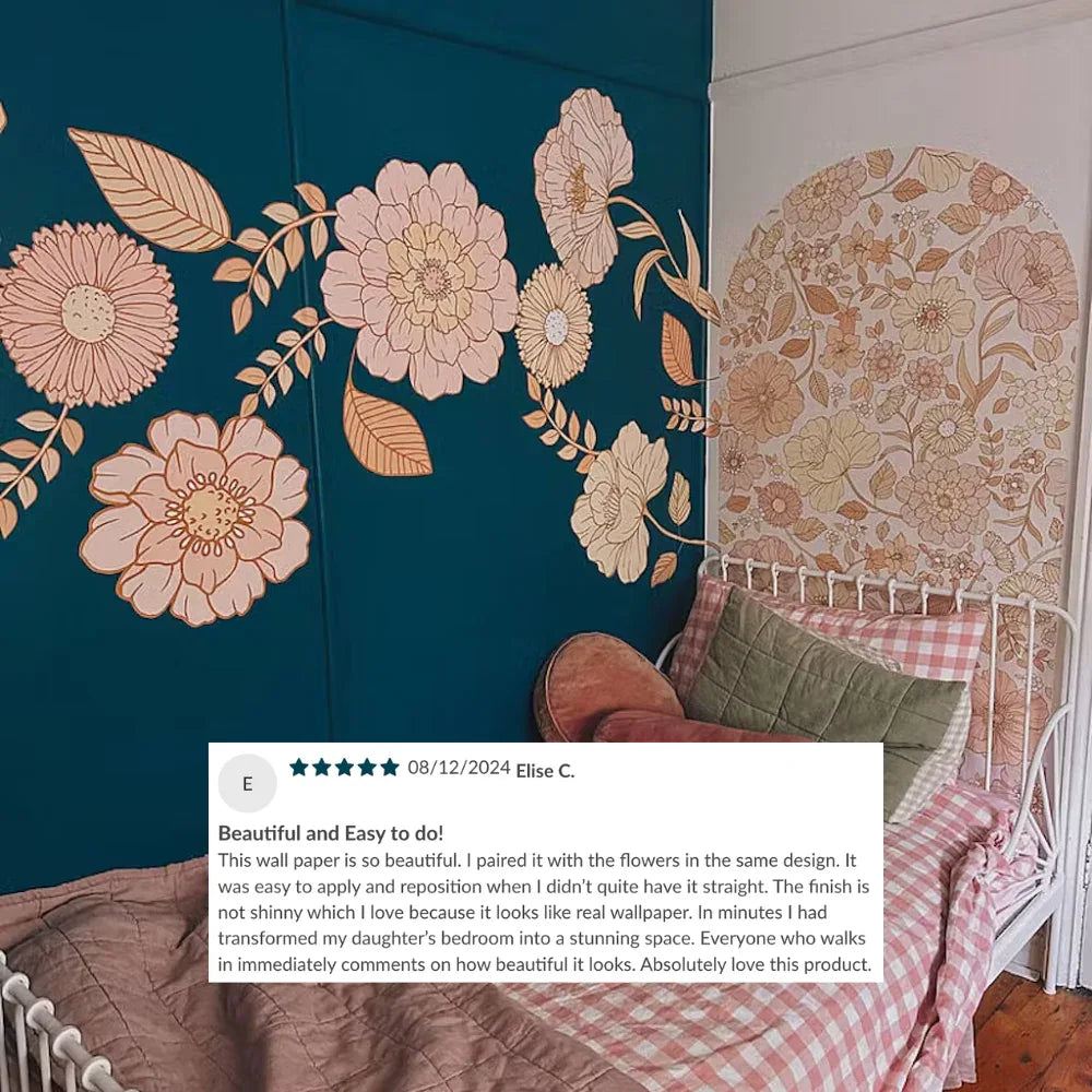 Customer photo of Allie boho floral decals and arch on a teal wall