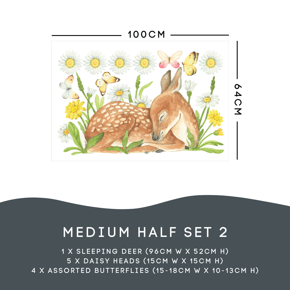 Deer Medium Half Set: sleeping deer 96cm with 5 daisy heads and 4 butterflies