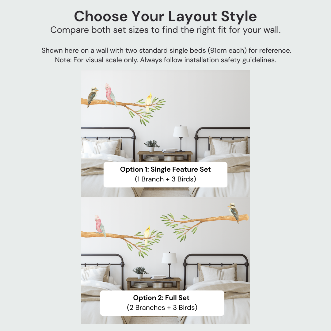 Australian Gum Tree Branch & Bird Wall Decals