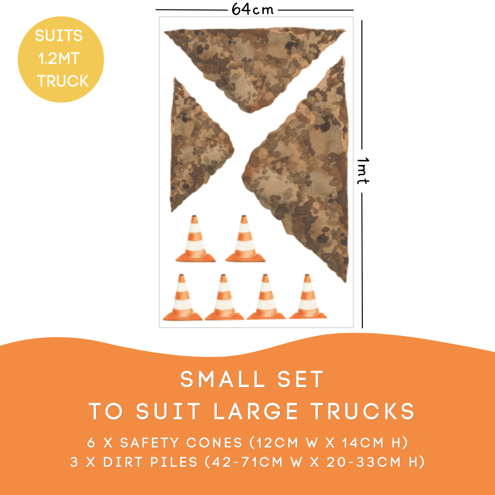Construction Small Set: 6 safety cones 12cm and 3 dirt piles 42 to 71cm wide