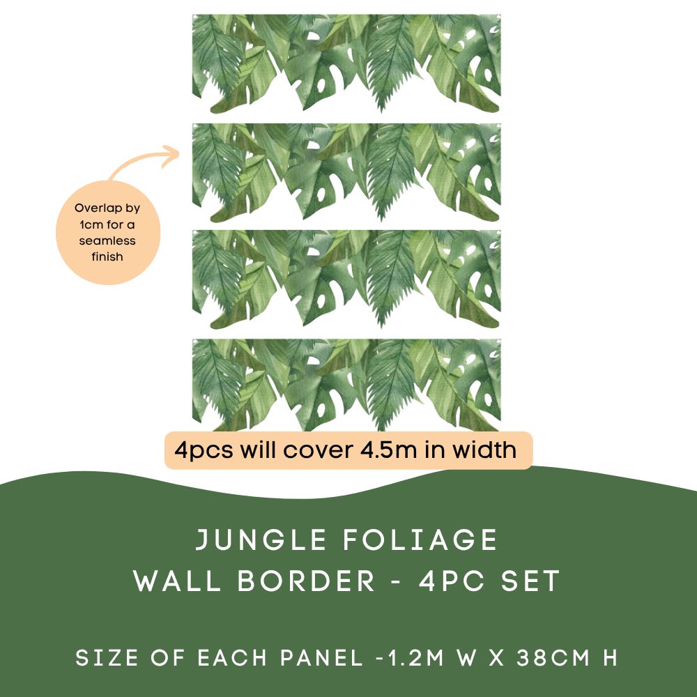 Jungle Foliage Wall Border 4-piece set: covers 4.5m in width