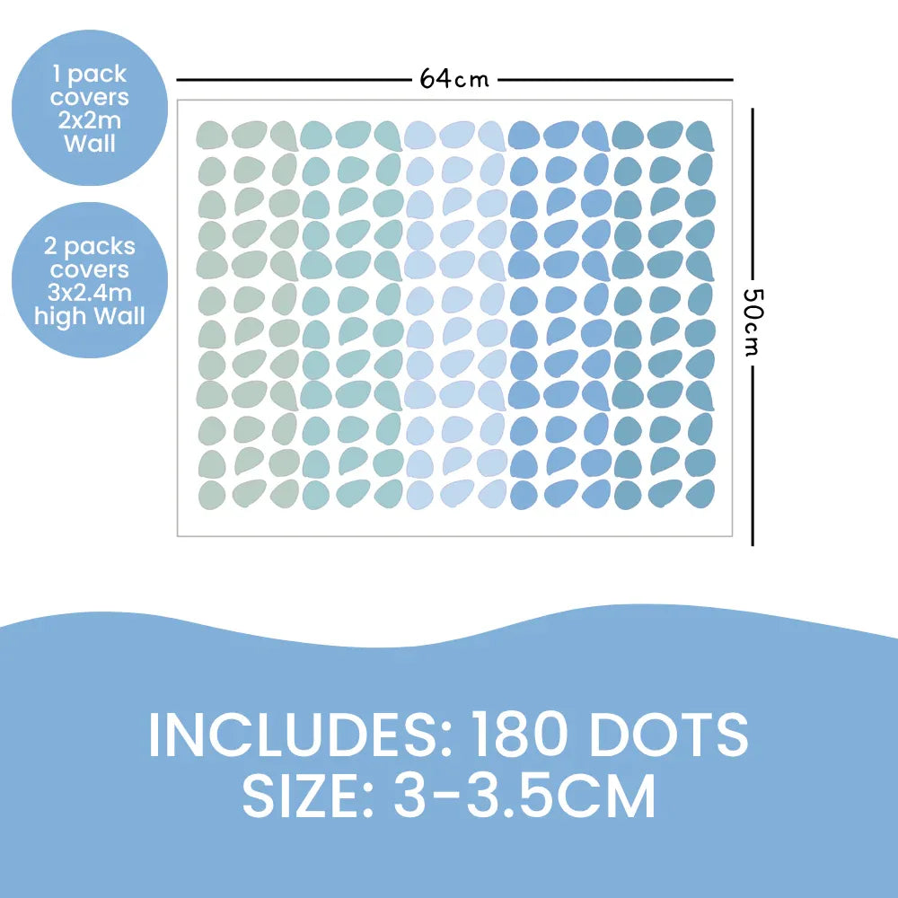 Happy Dots Cool and Calm sheet: 180 blue and green dots, each 3 to 3.5cm