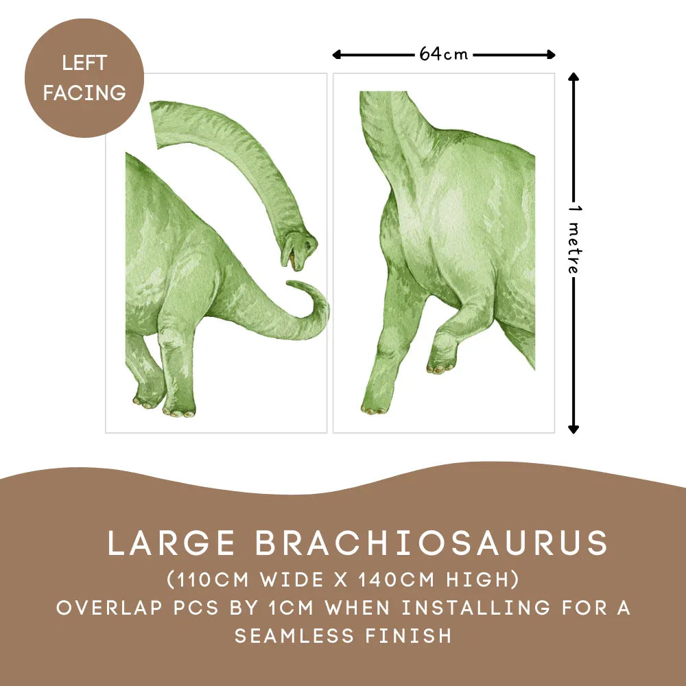 Large Brachiosaurus decal size guide: 110cm wide by 140cm high, left facing