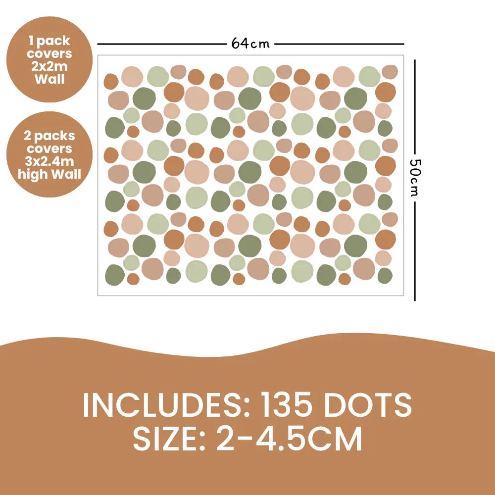 Safari Jungle Spot Decals sheet: 135 olive, rust and green dots from 2 to 4.5cm