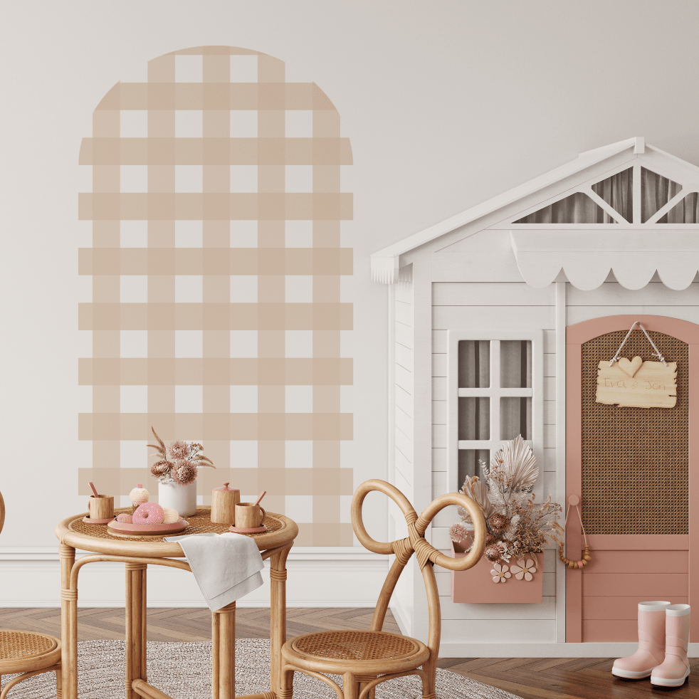 Beige Gingham Fabric, Wallpaper and Home Decor