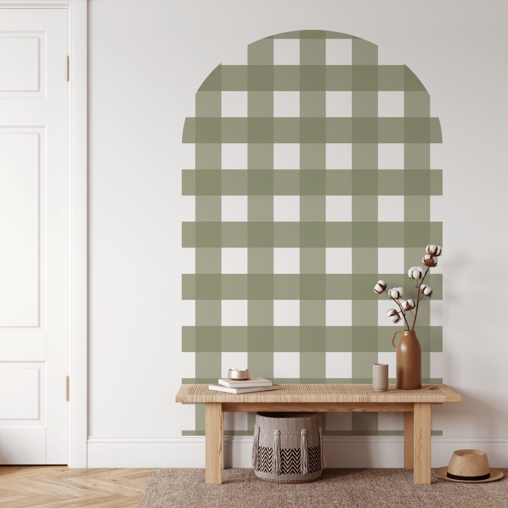 Olive Green Gingham Check Arch Decal