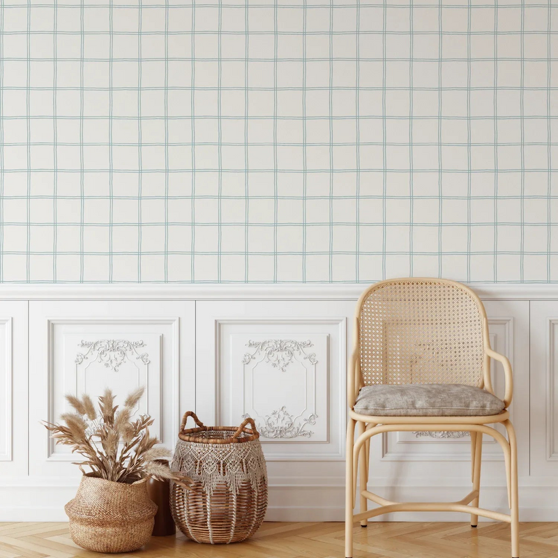 Austin Grid Seafoam Wallpaper