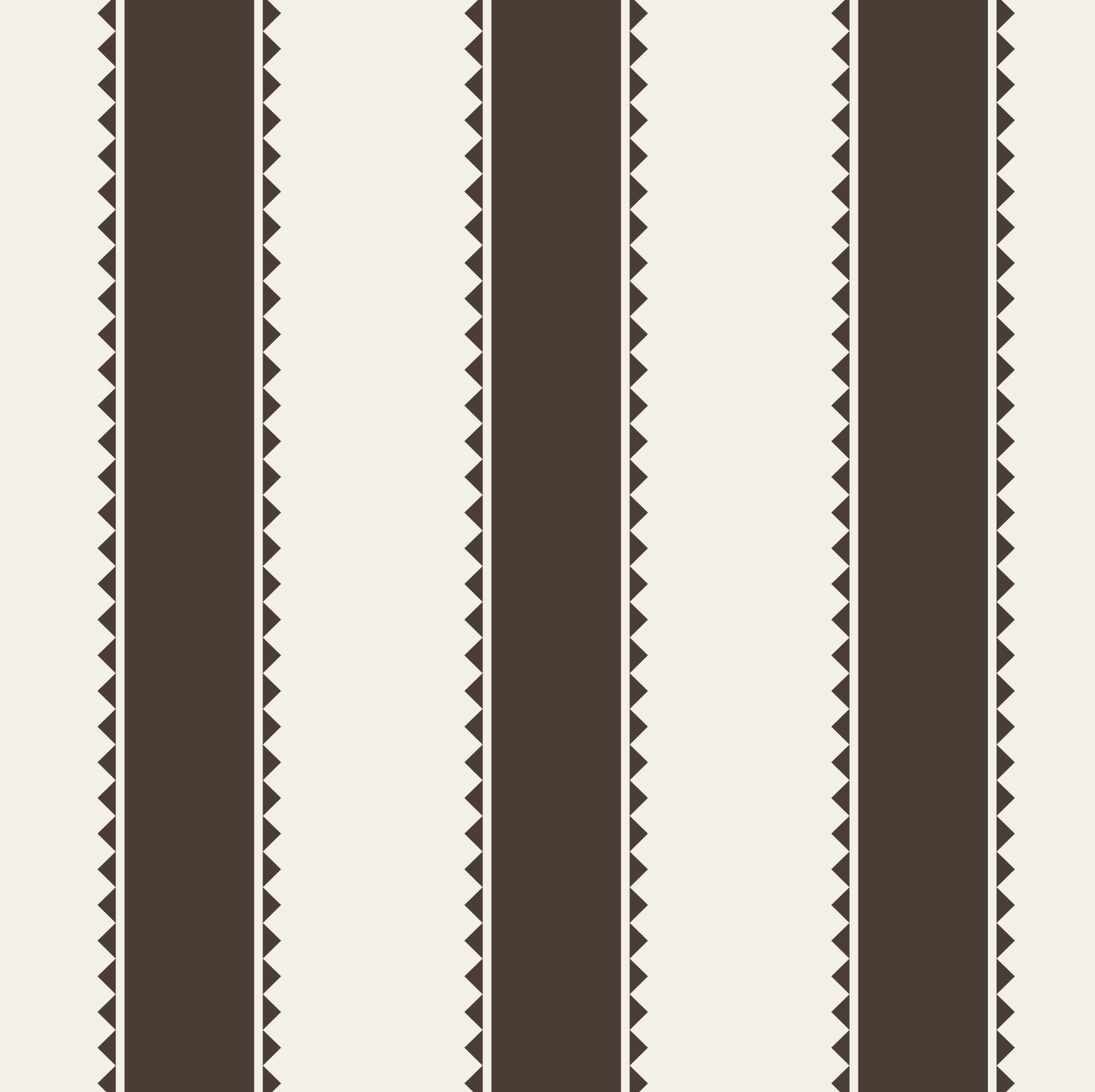 A repeating vertical stripe pattern with dark brown and off-white bands, bordered by small zigzag triangles.

