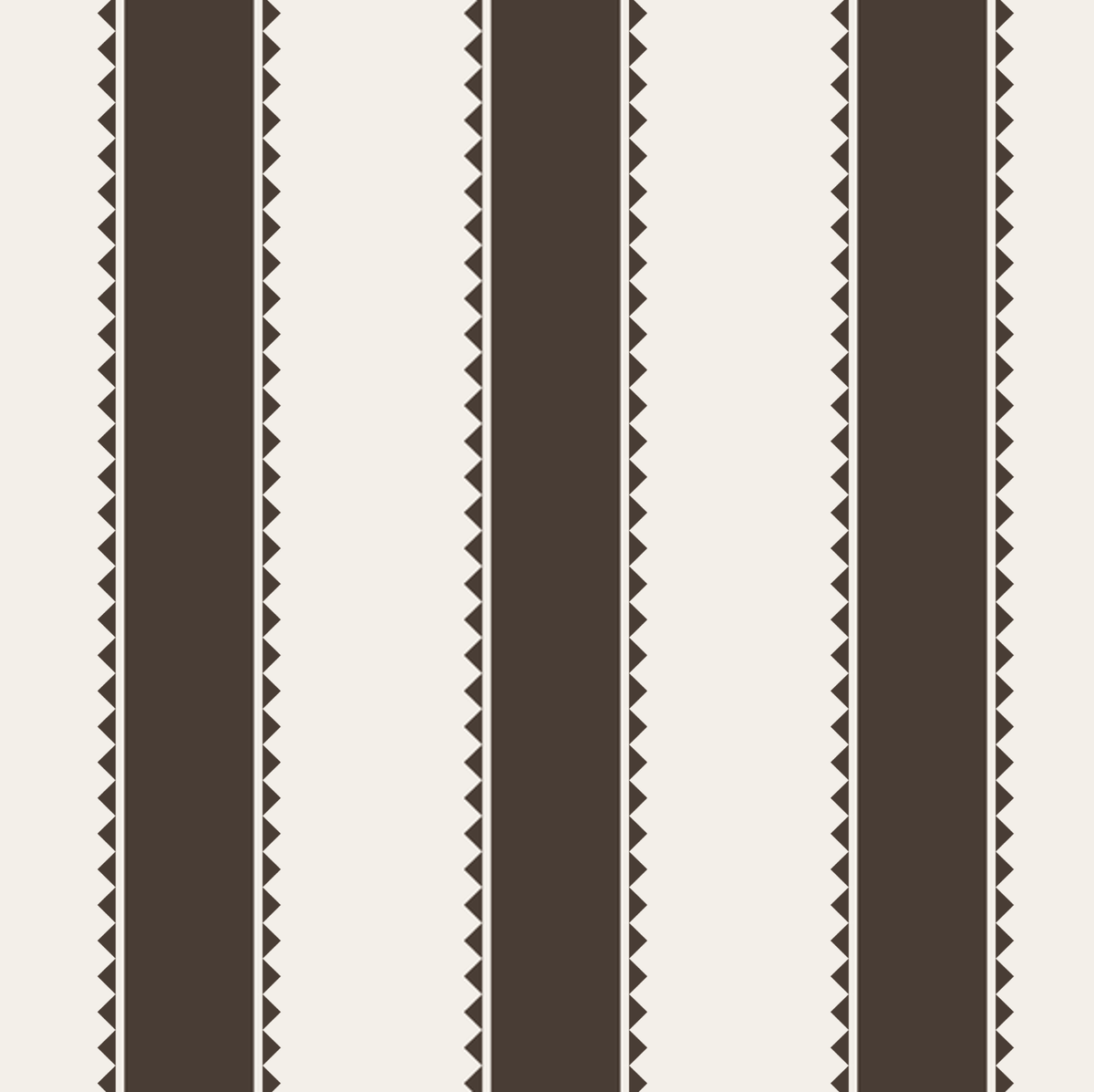 A repeating vertical stripe pattern with dark brown and off-white bands, bordered by small zigzag triangles.

