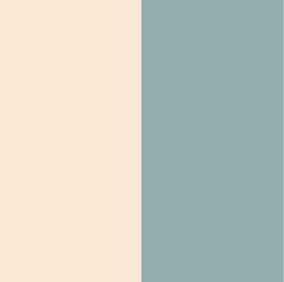 A simple color swatch image showing two equal vertical blocks: a warm cream/beige on the left and a muted sage/seafoam green on the right.