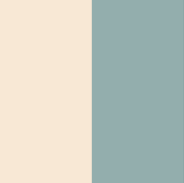 A simple color swatch image showing two equal vertical blocks: a warm cream/beige on the left and a muted sage/seafoam green on the right.