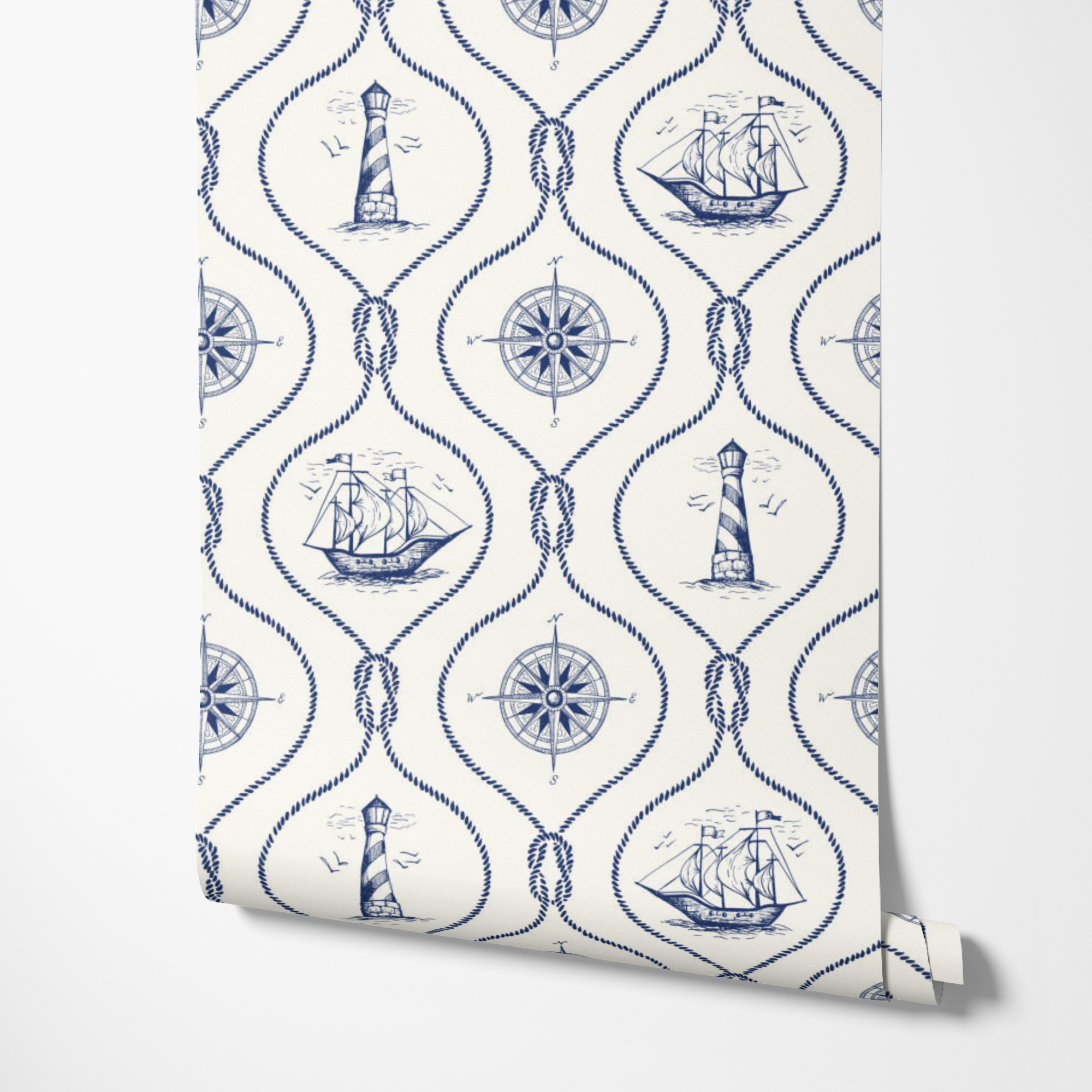 Adrian Sailor Vintage Blue Nautical Wallpaper