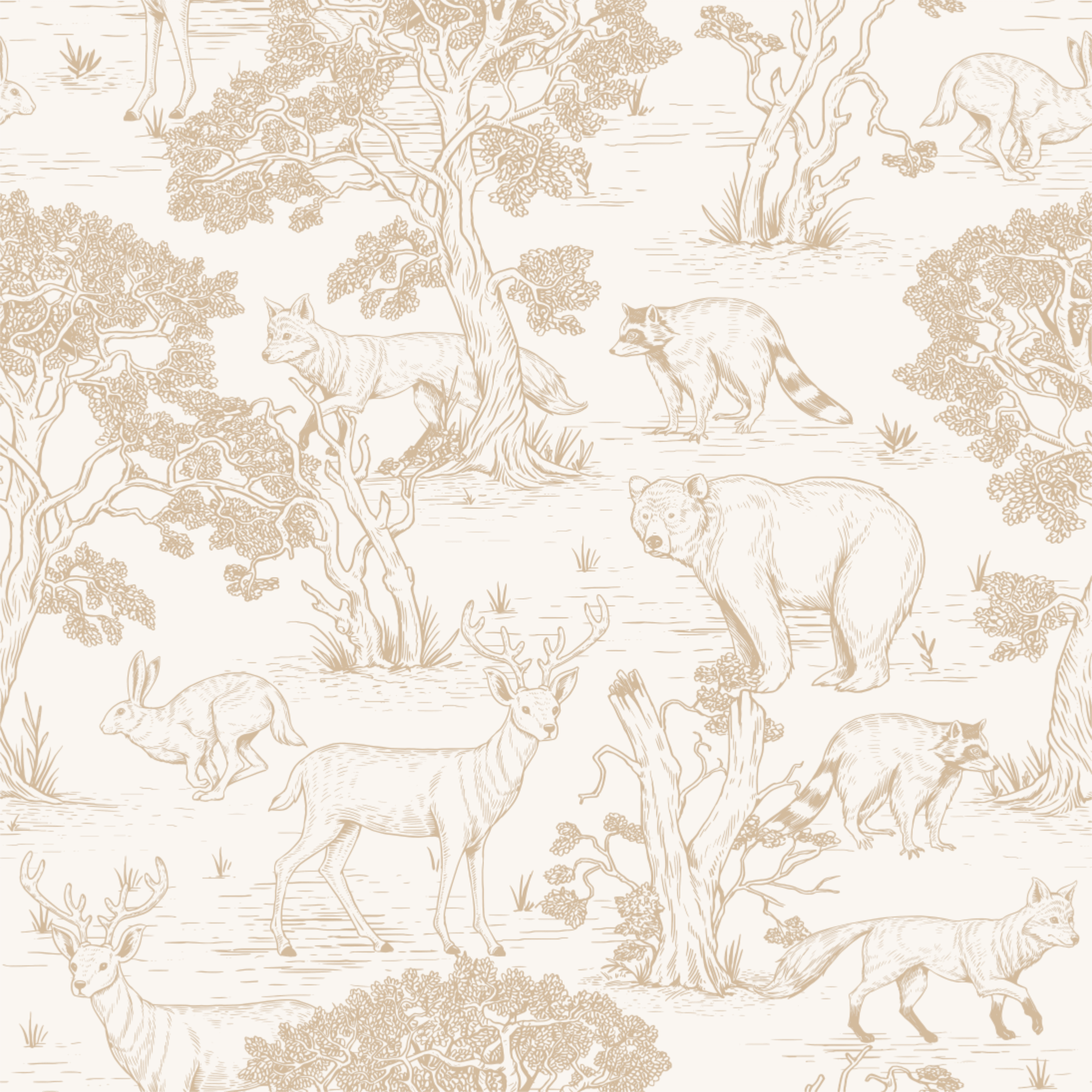 Cedar Woodland Animal Forest Beige Wall Mural