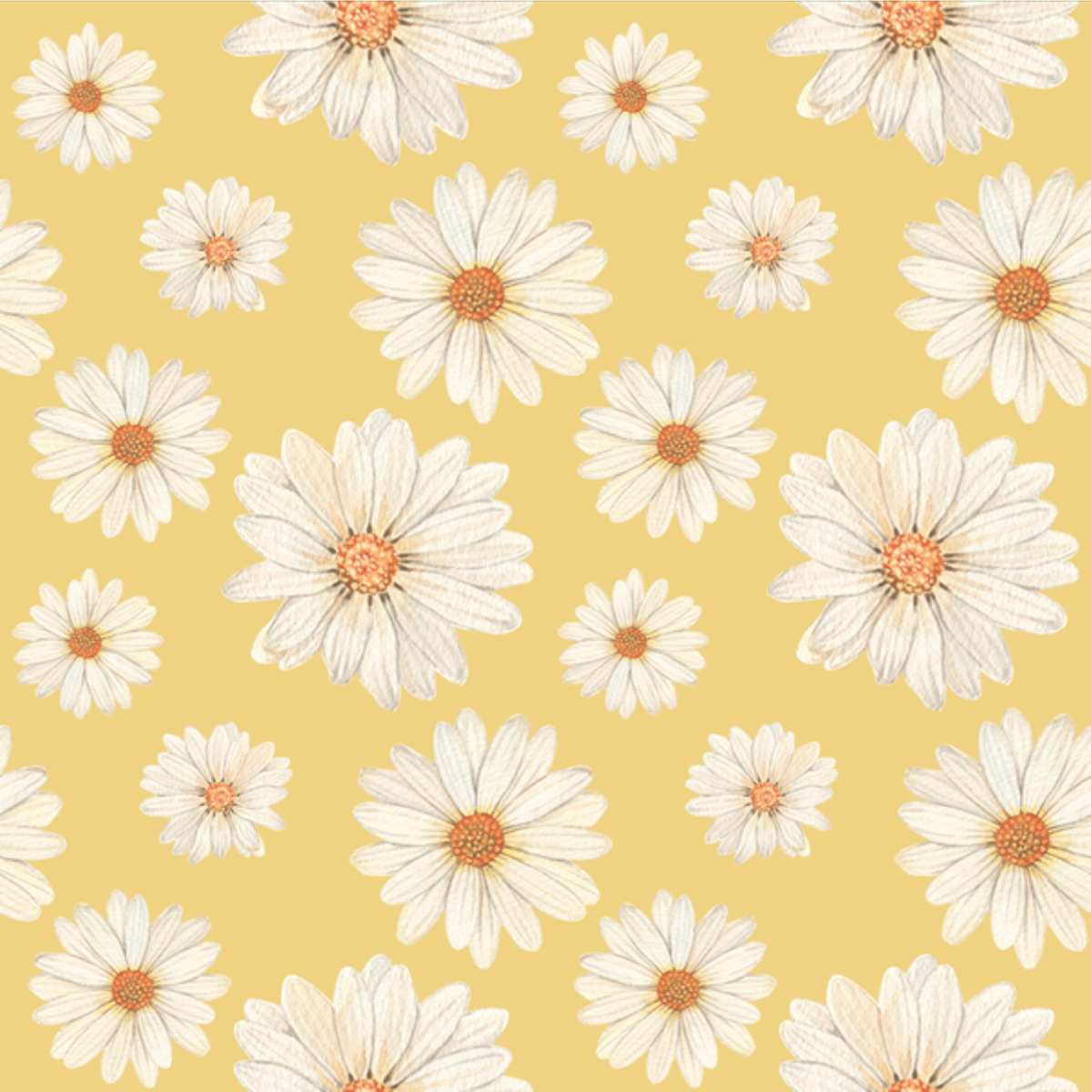 Close-up of Mustard Yellow Daisy wallpaper showing cream daisies on a mustard ground