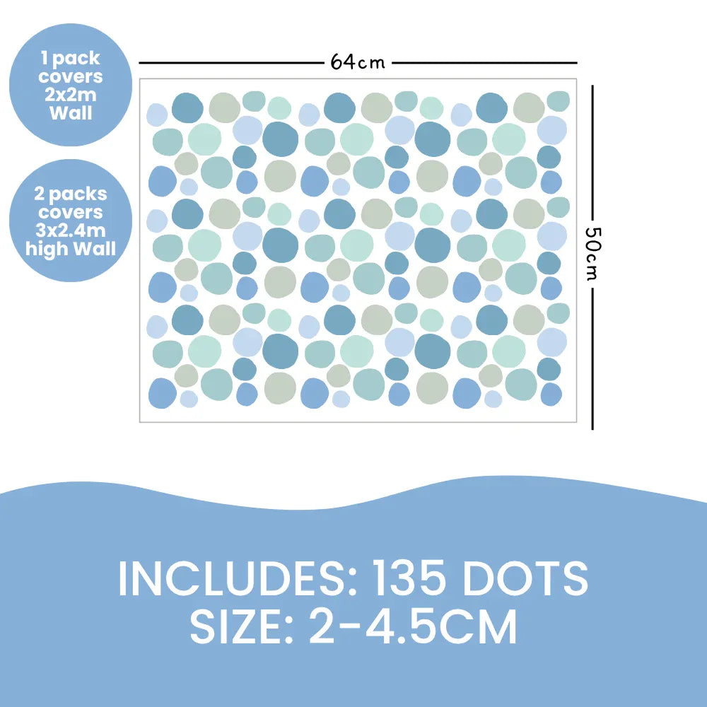 Cool and Calm Blue Spot Decals sheet: 135 blue dots from 2 to 4.5cm