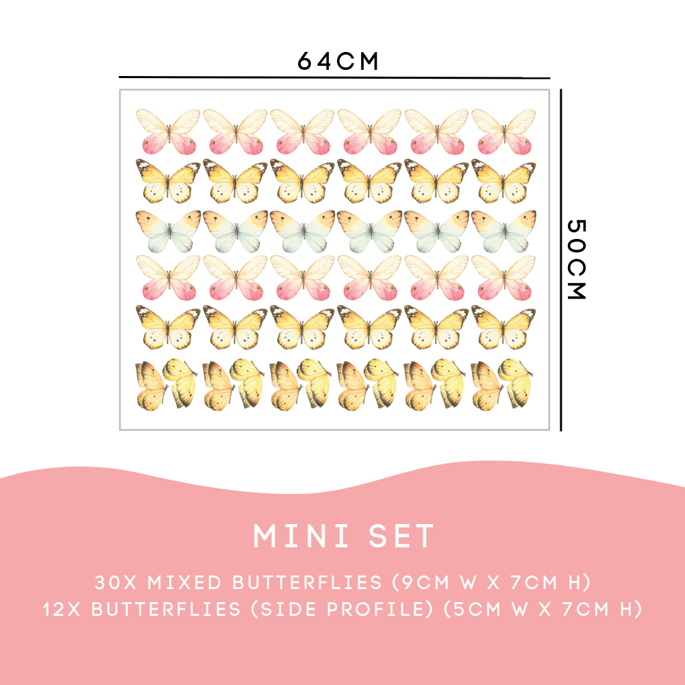 Mixed Butterfly Mini Set: 30 butterflies 9cm wide and 12 side-profile butterflies