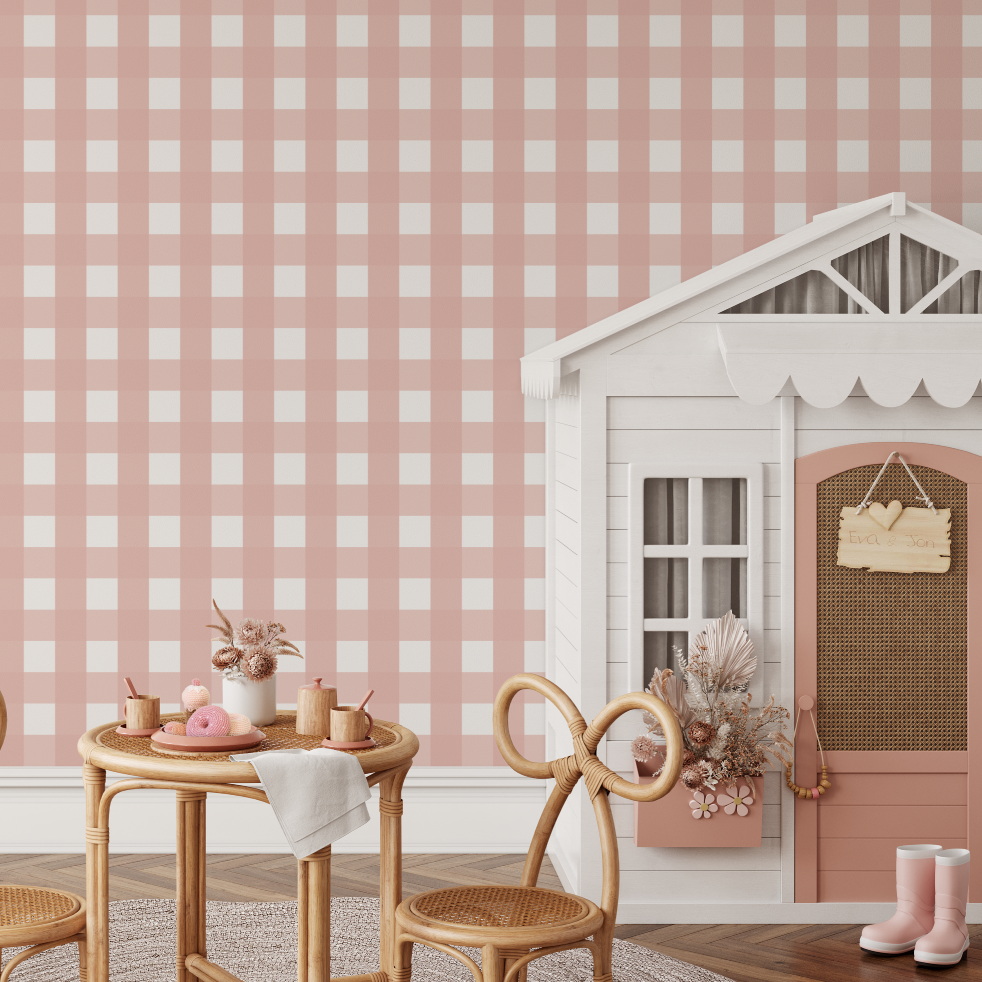 Jumbo Traditional Gingham Wallpaper - Blush Pink