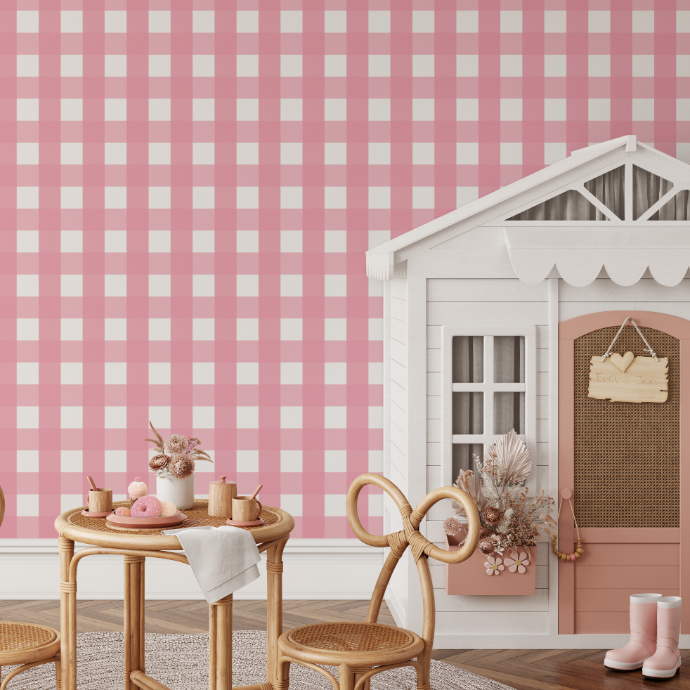 Jumbo Traditional Gingham Wallpaper - Candy Pink
