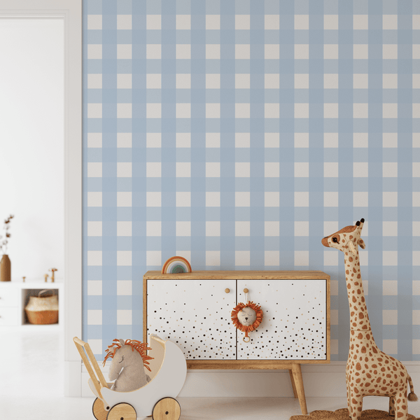 Jumbo Gingham Wallpaper Light Blue