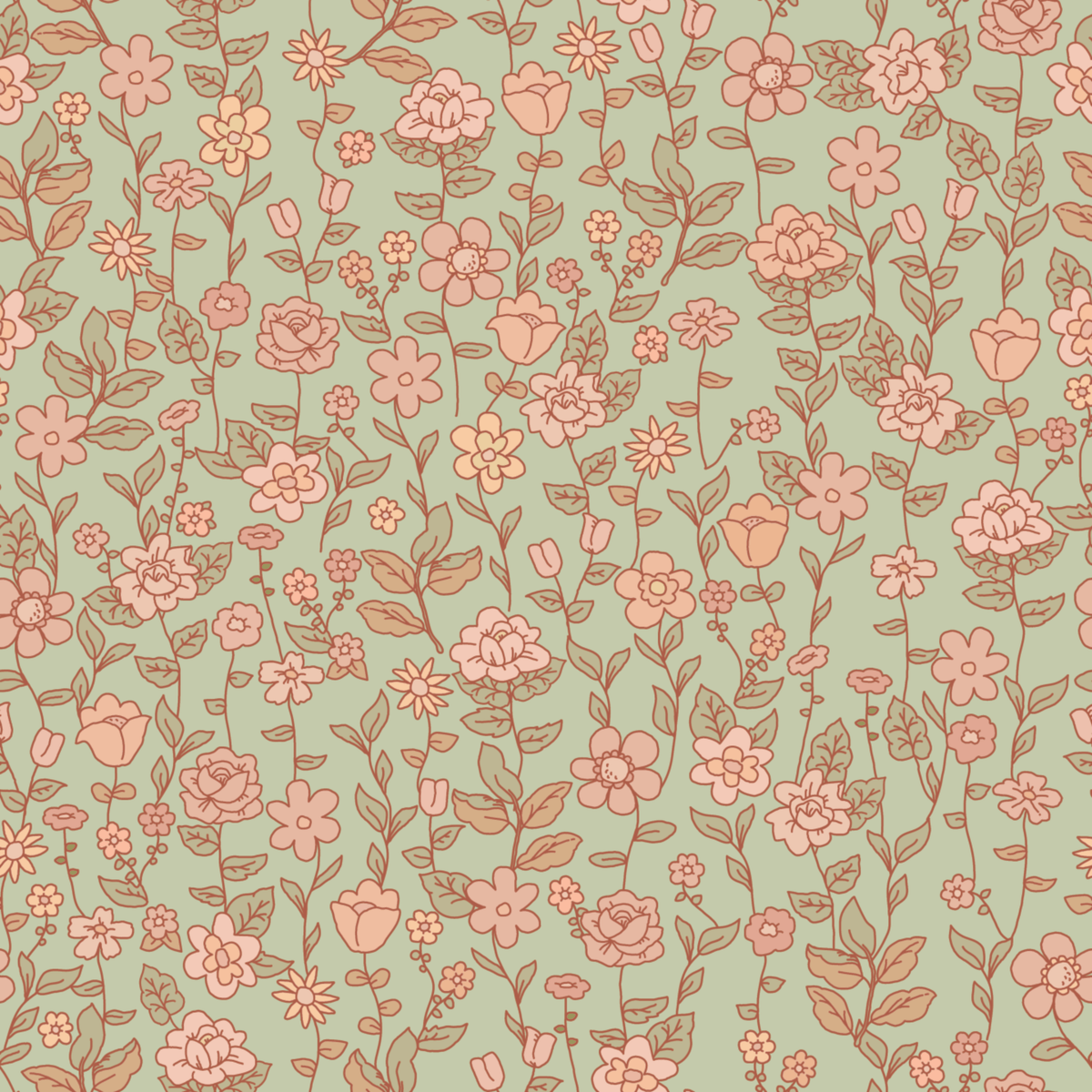 Close-up of the Hazel arch decal showing coral flowers on a sage green ground