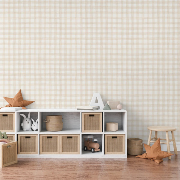 Campbell Hand Drawn Check Beige Wallpaper