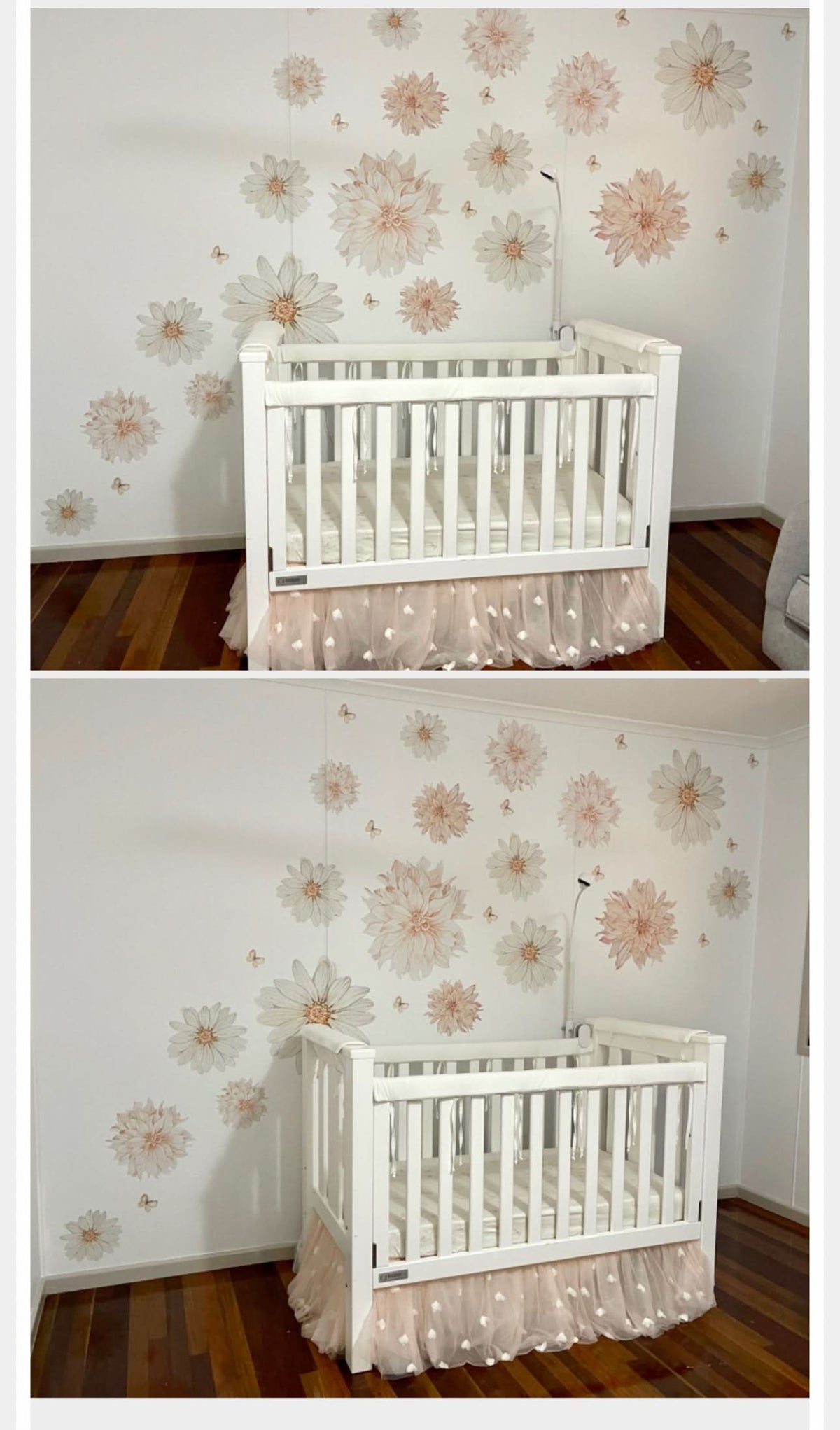 Customer photos of dahlia and daisy decals in a nursery