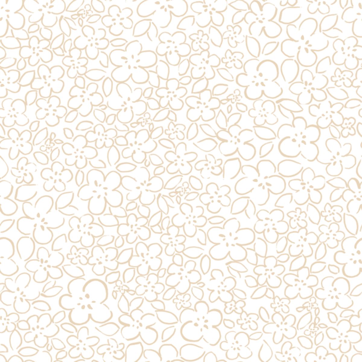Close-up of Iris Beige wallpaper showing a dense tonal outlined floral on cream
