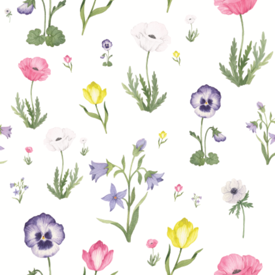 Jasmine Spring Pink Blossom and Green Leaf Floral Wallpaper
