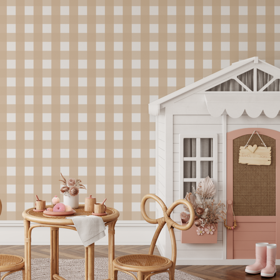 Jumbo Traditional Gingham Wallpaper - Beige – Tiny Walls