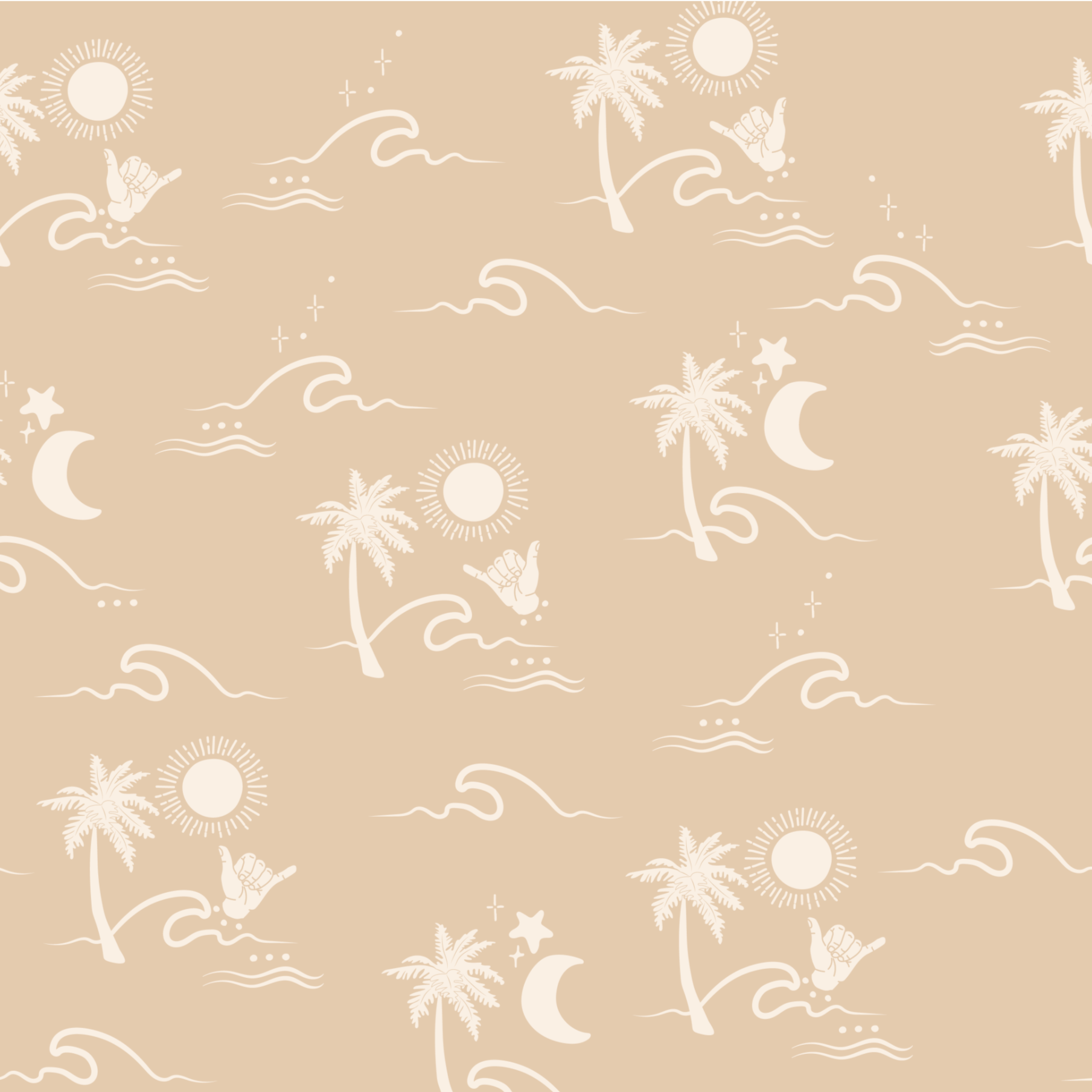 Malu Beige Beach Surf's Up Boho Wallpaper