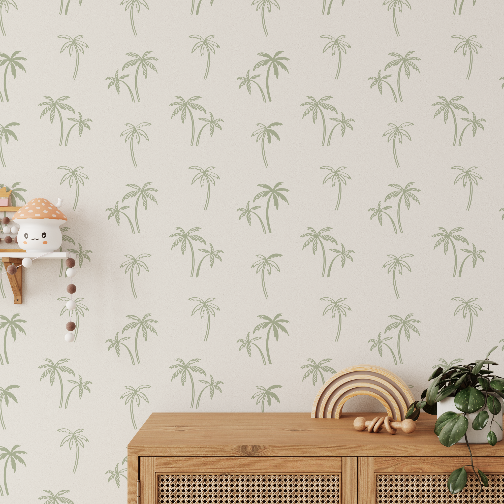 Andy Sage Green Tropical Palms Beachhouse Wallpaper